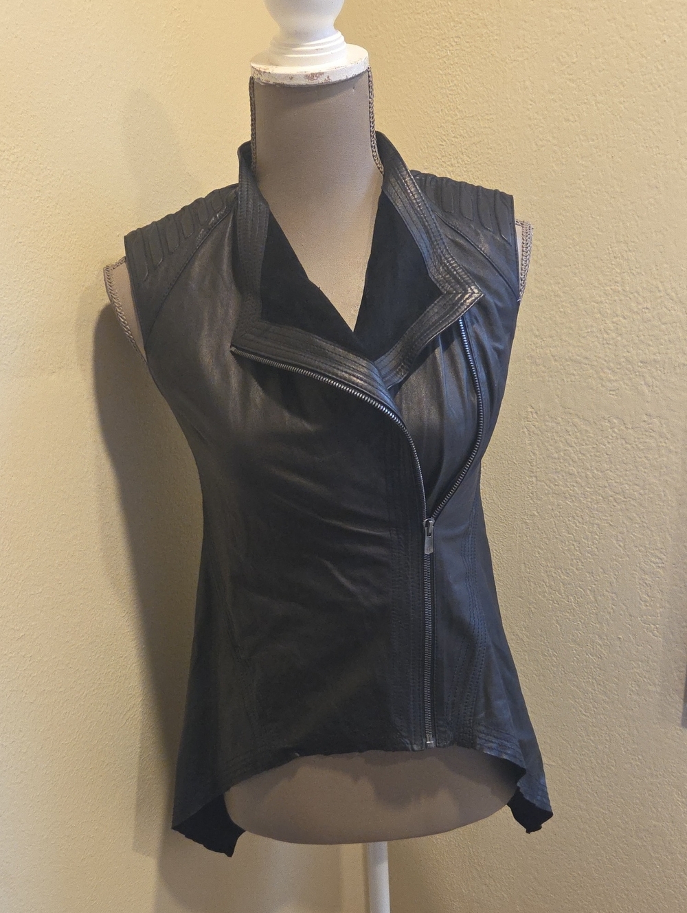 Skingraft Black Asymmetrical Leather Sleeveless Vest